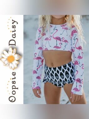 Girls 2 Pc Flamingo Swim Set